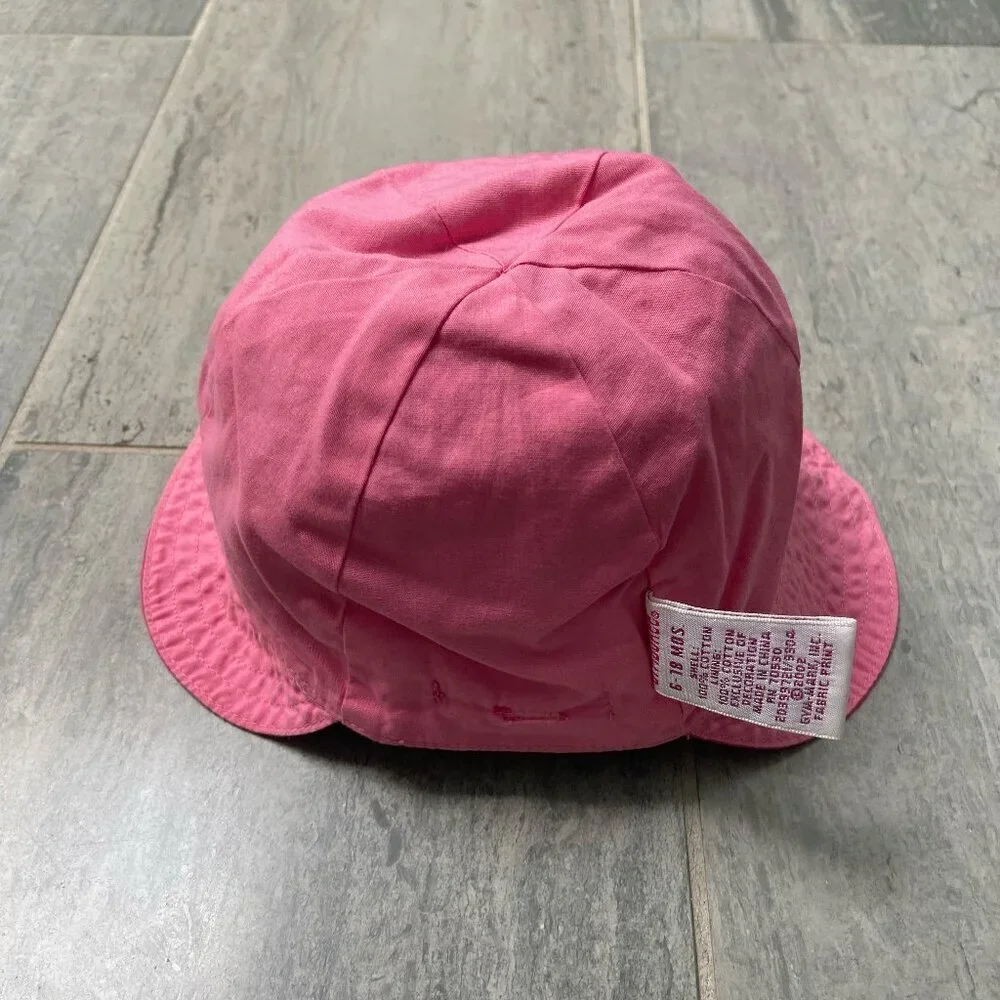 Gymboree Cotton Bucket Sun Hat Embroidered Polka Dots Bow Pink Size 6-18 months